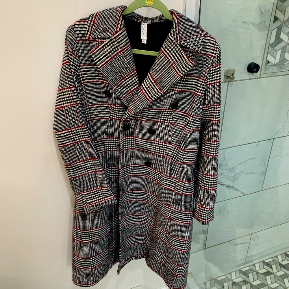MURAL Plaid and Houndstooth Peacoat